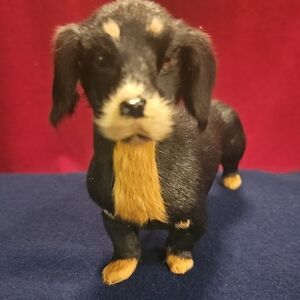 Antique Vintage Real Hair Black and Tan Decorative Dog Figurine